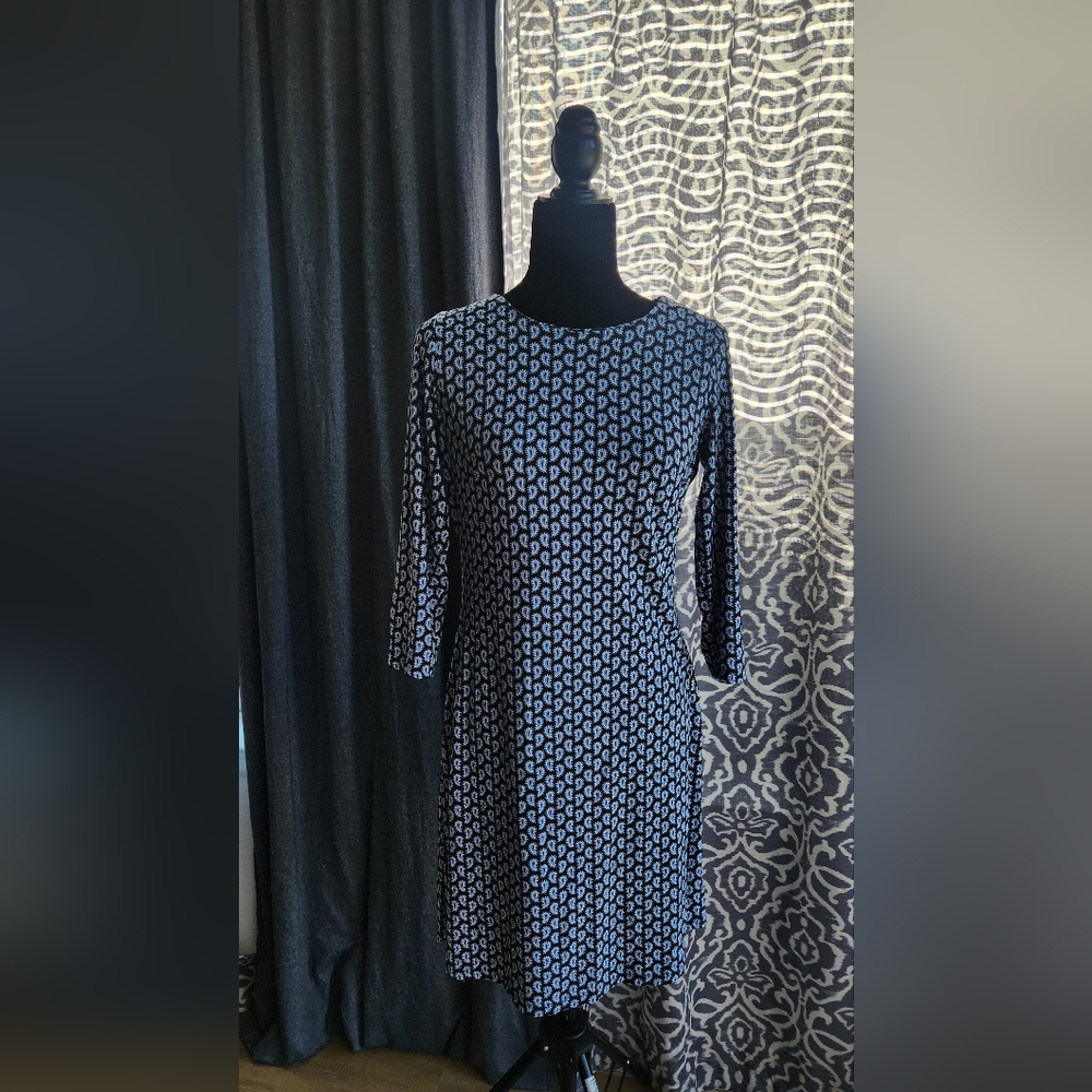 Tommy Hilfiger Black and White Patterned Long Sleeve Dress